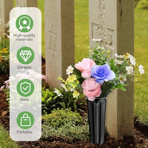 20 Pack Cemetery Vases with Spikes,Plastic Vases for Flowers,Grave Decorations for Cemetery,Grave Flower Holder,Memorial Floral Vase(Black)