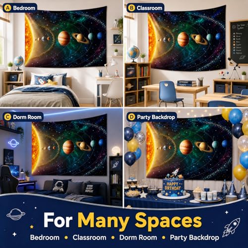Outer Space Planet Tapestry, Universe Galaxy Solar System Earth Art Tapestries Wall Hanging for Men Kids Bedroom College Dorm Living Room Office Science Decor 40X30", Cool Hippie Poster Blanket