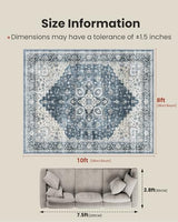AMADA HOMEFURNISHING 8x10 Washable Area Rug, Low-Profile with Non-Slip Backing & Durable Edge Binding, Vintage Large Rugs for Living Room, Bedroom, Dining Room, Blue