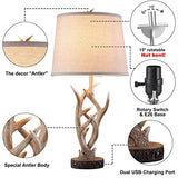 Rustic Western Table Lamp Set of 2, 26" Farmhouse Bedside Lamp for Bedroom with 2 USB Ports, Natural Antler Table Lamp for Living Room Foyer Study Office (Rustic)