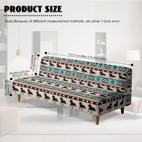 Aztec Tribal Horse Futon Covers, Armless Sofa Covers, Stretch Sofa Bed Cover, Washable Futon Slipcover Furniture Protector for Kids, Pets, Dog and Cat