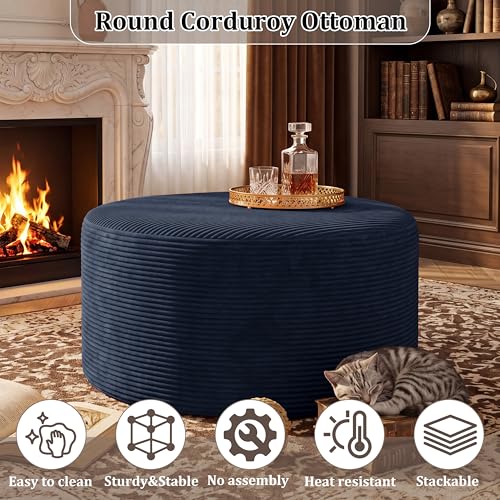 Coffee Table Round Ottoman, Oversized Footrest for Couch with Removable Cover Large Floor Seating for Adults Ottomans Coffee Tables for Living Room No Assembly