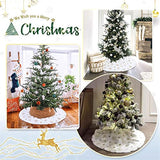 Christmas Tree Skirts 36inch Faux Plush White Tree Skirt Double Layers Gold Snowflakes Tree Skirt Cover Fluffy Round for Holiday Party Christmas Tree Decorations