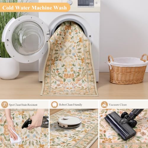 HEBE Boho Kitchen Rugs Set of 3, Non Slip Washable Kitchen Mats for Floor