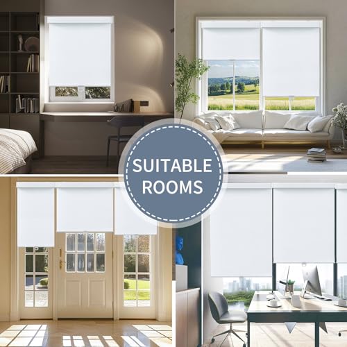 SHADEMOON Blackout Cordless Roller Shades for Windows,Free-Stop System Blind with Valance,Pull Down Room Darkening Indoor Shades,Thermal Insulated UV Blocking Fabric,Home Office(White,12" W x 72" H)