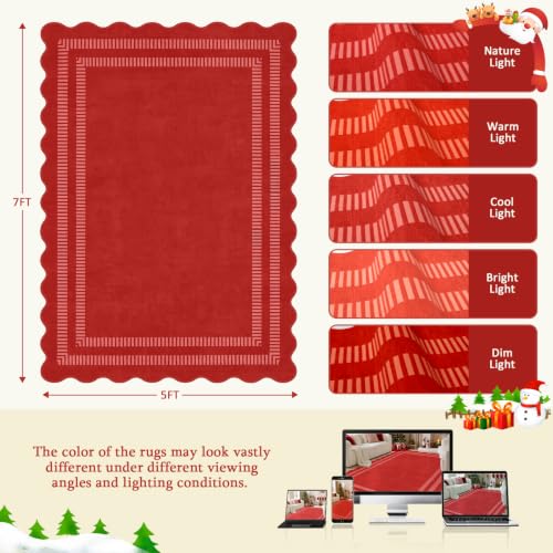Christmas Area Rugs 5x7 Washable Living Room Rug, Soft Non Slip Red Rugs Ultra-Thin Indoor Carpet for Bedroom Dining Room Nursery Home Office