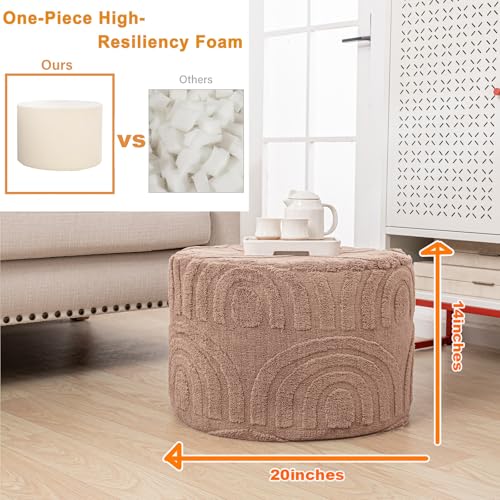 Asuprui Plush Fabric Ottoman Footrest – 20"x14" Soft Foam Pouf with Removable Cover Perfect for Living Room, Bedroom & Dorm(Light Coffee)