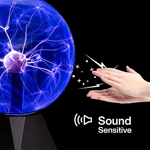 7 Inch Blue Plasma Ball, Plasma Lamp/Light, Plasma Electric Nebula Lightening Ball, Touch & Sound Sensitive, for Parties, Home, Decorations, Gift for Holiday and Birthday, Novelty