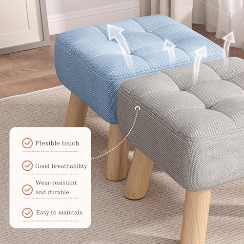 Multi-Functional Pouf with Footrest Small Upholstered Ottoman for Shoe Changing Coffee Table Makeup Vanity Leather Stool Green 30x30x26cm