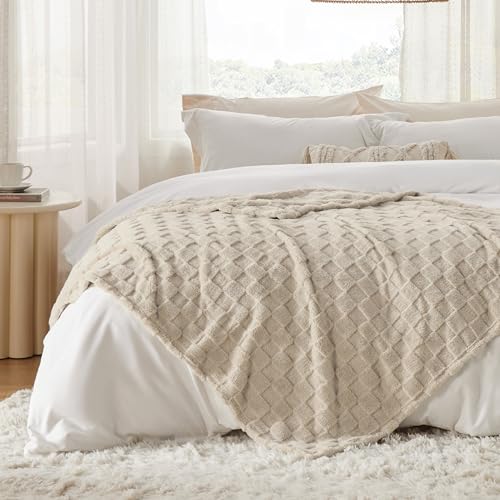 Bedsure Checkered Soft Cozy Twin XL Blanket for Bed, Oatmeal, 66"×90"