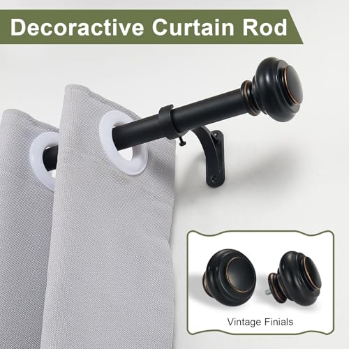72-144 Inches Curtain Rods for Window, Vimayta 1 Inch Diameter Drapery Rod with Resin Finials, Ideal Adjustable Heavy Duty Single Curtains Rod for Bedroom, Living Room Decoration, Matte Black