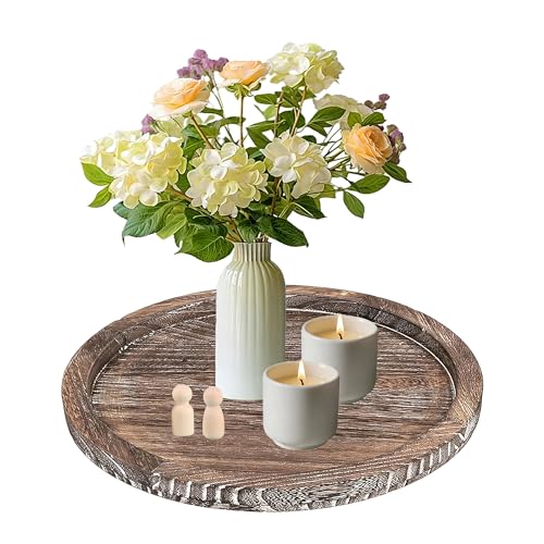 11 Inches Round Wooden Tray Decor, Brown Decorative Trays