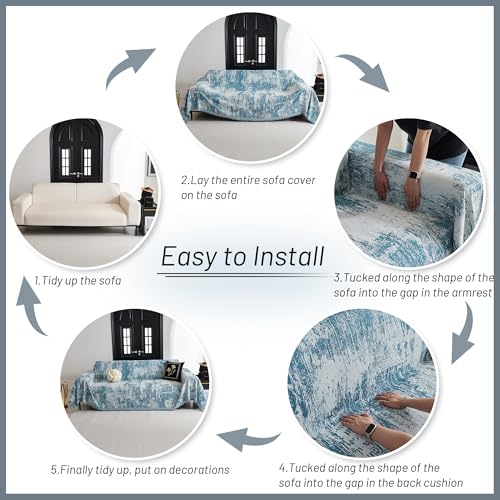 MYSKY HOME Couch Cover for Sectional Sofa Set Sage Geometric Furniture Sofa Cover Washable for Dog Cat Pets Couch Cover 3 Seat Sofa Chenille Couch Protector Multi-Use Couch Covers Blanket,71" X134"