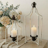12.5" & 16.5" Timeless Cozy Decorative Lanterns Set of 2, Handcrafted Metal Iron Candle Holders, Farmhouse Elegance Fireplace Mantel Table Festive Gatherings Decor