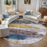 6ft Round Rugs for Living Room, Modern Abstract Washable Rug Yellow