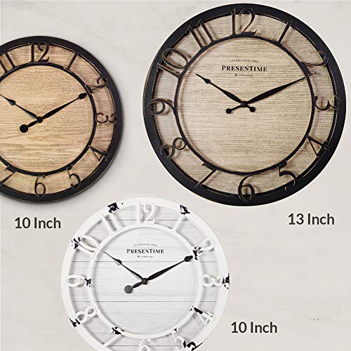 Presentime & Co 13" Farmhouse Series Wall Clock, Quartz Movement, Shiplap Style,Raised 3D Arabic Numeral, Oil Rubbed Bronze