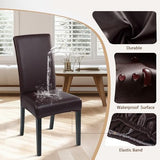 SearchI Waterproof PU Leather Dining Chair Covers Set of 6, Stretch Oilproof Parsons Chair Slipcovers Removable Washable Kitchen Chair Protector for Dining Room (Deep Brown)