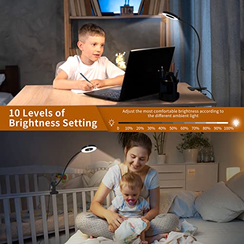 Desk Lamp, LED Reading Light with Clamp, 3 Color Modes & 10 Brightness Flexible Arm Book Light for Kids Reading Book in Bed at Night Clip on Table, Computer, Zoom Meetings - 27.6‘’ Black
