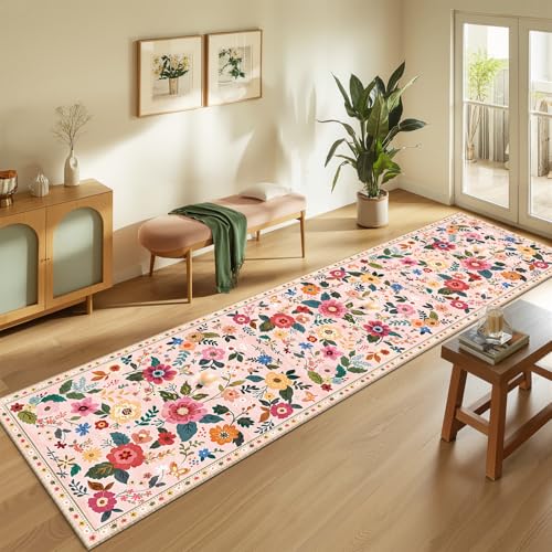 Floral Washable 2x8 Area Rugs Runner Entryway Hallway Pink