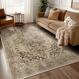 Vintage Brown 5x8 Area Rugs for Living Room, Distressed Medallion Dining Room Rug Washable Non Slip, Low Pile Thin Carpet Rugs for Den/Bedroom/Foyer/Home Office, Earthy Brown Taupe Black