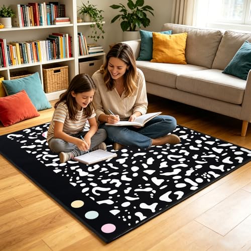 3.3 x 4 ft Large Classroom Rug Composition Notebook Educational Area Rug Back to School Soft Fluffy Pastel Play Carpet Washable Non-Slip Learning Floor Mat for Reading Calming Corner Nursery Playroom