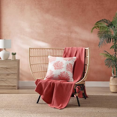 Tommy Bahama Throw Pillow Soft Cotton with Zipper Closure, Tropical Design, Ideal for Bed or Couch, 20" x 20", Coral Island Orange
