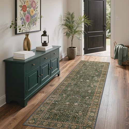 GENIMO 2x7 Non Slip Runner Rug, Washable Lightweight Hallway Dark Green