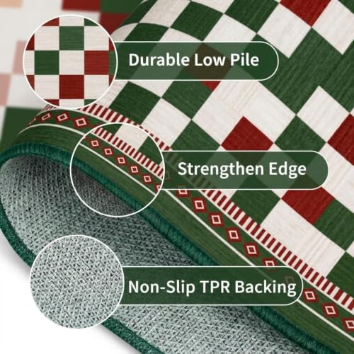 GarveeHome 3x5 Christmas Area Rug Checkered Bordered Throw Rug