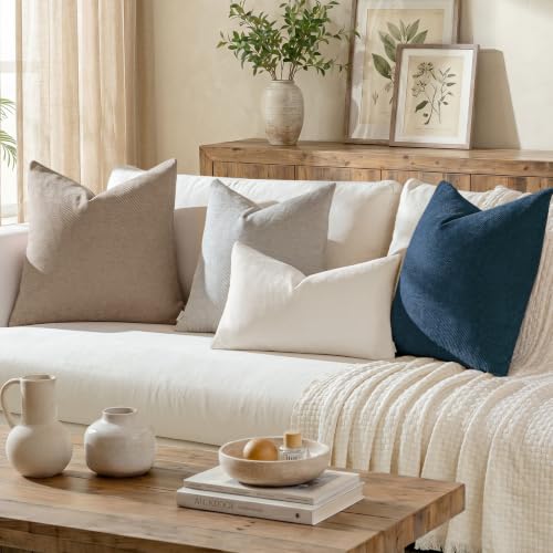 a moment Pack of 2 Decorative Chenille Throw Pillow Covers with Twill Cushion Covers for Sofa Living Room Couch Bed 16x16 Inch Blue