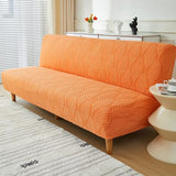 Stretch Armless Futon Sofa Cover- Futon Slipcover Full Queen Size Futon Couch Cover, Furniture Protector with Elastic Bottom, Washable, Polyester Spandex Jacquard Fabric (Orange, Medium(61"-73"))