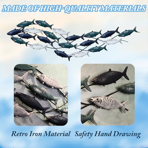 edaknez Metal Fish Wall Art, Large Fish Wall Decor for Living Room Bedroom, School of Fishing Wall Art Decor, Coastal Nautical Ocean Wall Decoration Home Decor (A 59 inch x 16 inch)