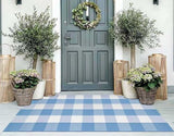 Light Blue and White Outdoor Rug 2'X4.3' Buffalo Plaid Checked Front Porch Rug Cotton Woven Washable Rug Layering Doormat for Welcome Door Mat Entryway Dining Room Bedroom Living Room