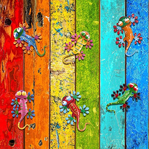 YEAHOME 6 Pack Metal Geckos Inspirational Wall Art, Mexican Outdoor Wall Decor with Shaking Head, Lizard Wall Sculptures & Statues for Farmhouse, Porch, Patio, Lawn, Fence