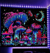 TUGCAY Blacklight Mushroom Tapestry, Glow In The Dark Tapestry Black Light Plant Fantasy UV Reactive Mushroom Butterfly Moon Tapestries Posters Wall Hanging for Bedroom Dorm Decor(50"x60")