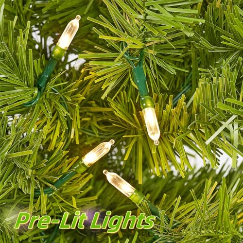 Juegoal 5 FT Artificial Christmas Tree, Pre-Lit Curved Shape Artificial Whimsical Xmas Tree with 150 LED Warm White Lights & Colorful Balls, 8 Lighting Modes Bendable Fake Pine Tree with Metal Base
