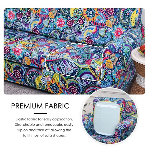 FORCHEER Armchair Slipcovers 2 Piece Printed Sofa Couch Covers with 1 Separate Cushion Couch Covers Washable Bohemia Style Sofa Slipcover with Elastic Bottom for Living Room (Armchair, Styles 1)