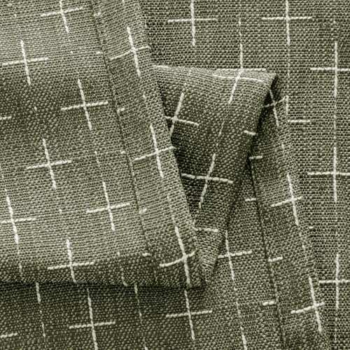 MIULEE Decorative Back Tab Linen Curtains with Geometric Pattern for Living Room Bedroom Farmhouse Rustic Thick Woven Textured Patterned Mudcloth Drapes 84 Inches Long 2 Panels Set, Olive Green
