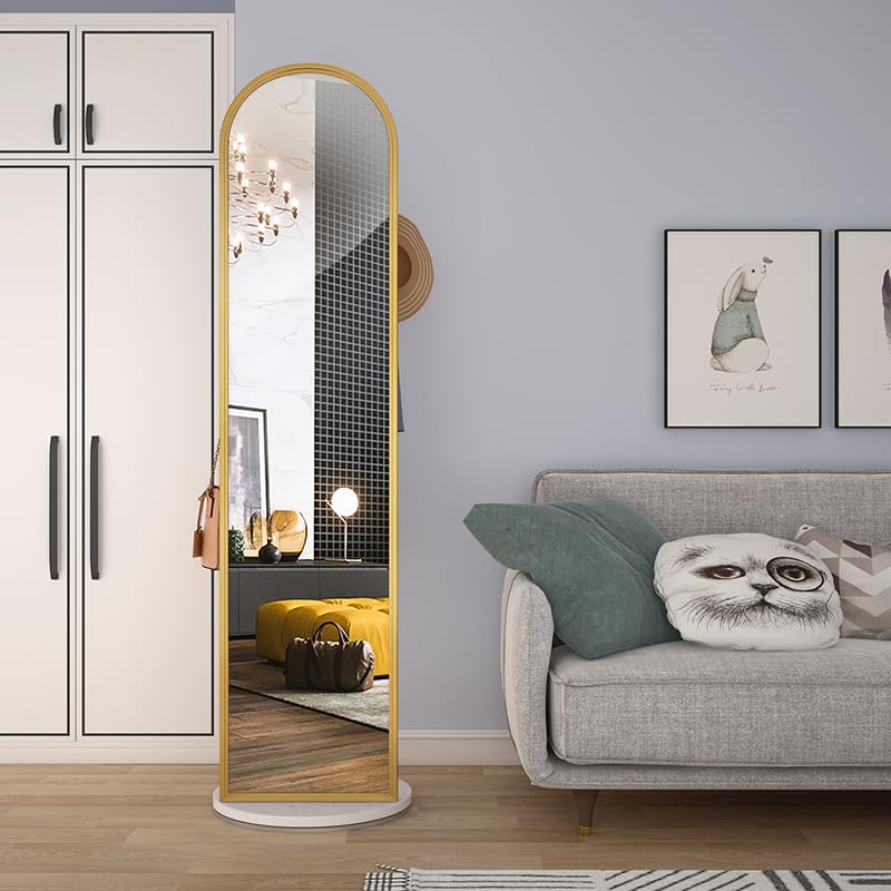 Decorative Home Bedroom Floor-Standing Dressing Mirror Full-Length Hanging Clothes Hanger Integrated 360° Rotating Light Luxury Fitting for Living Room