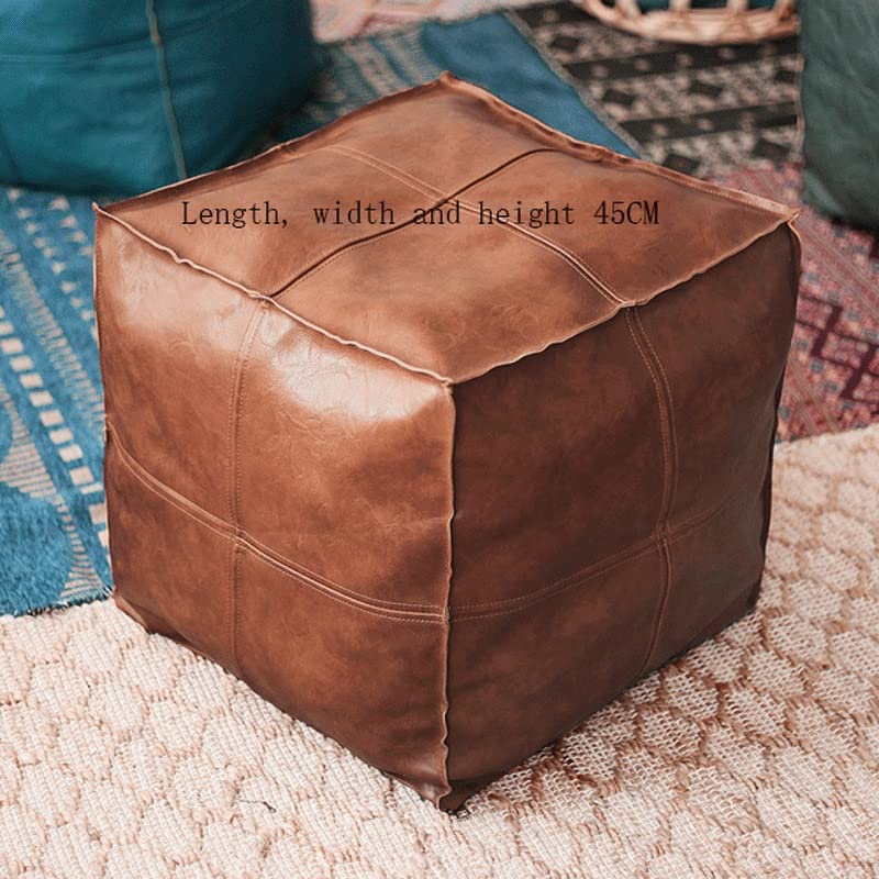 Leather Pouf Cover Sofa Footstool Unstuffed Living Room Bedroom Cushion Covers