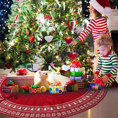 Christmas Tree Skirt, Christmas Decorations,Knitting Wool Retro Small Snowflake Xmas Tree Skirt Decorations,Can be Used as a Shawl.(48 Inch,Red)…