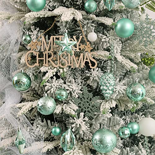Christmas Ball Ornaments - 43pcs Shatterproof Christmas Tree Decorative Hanging Ornaments with Loop for Xmas Holiday Party Wreath Home Decoration, Mint Green(Combo of 10 Ball and Shaped Styles)
