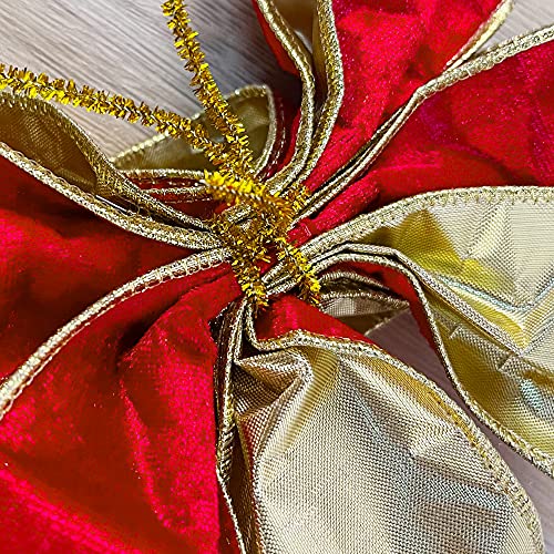 Lulu Home Christmas Tree Topper, 48" x 13" Red Large Velvet Bow with Long Streamers, Wired Edge Decorative Bow for Wreath Door Holiday Party Festival Xmas Decoration Supplies