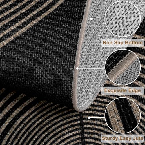 Rugalia Easy Jute Rainbow Entryway Rug, 2x3 Black Washable Non-Slip Indoor Outdoor Doormat, Boho Farmhouse Small Kitchen Rug Modern Abstract Throw Rugs for Entrance Bedroom Bathroom