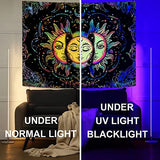 Lifeella Blacklight Sun and Moon Tapestry, UV Reactive Burning Sun Tapestries Glow in Dark Aesthetic Mystic Wall Hanging Colorful (Mutil, 36"×48" (90×120cm))