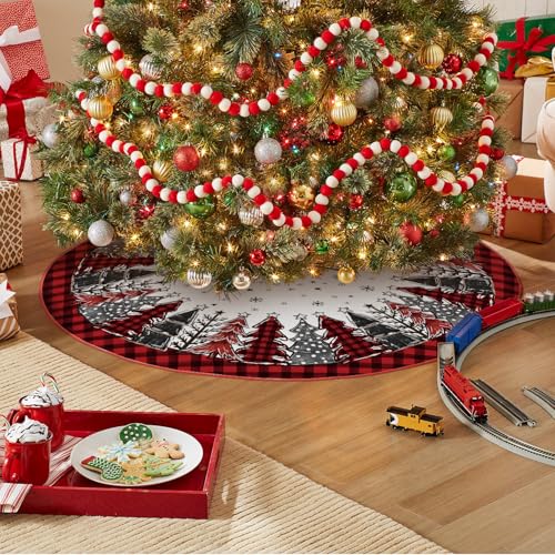 AVOIN colorlife Buffalo Plaid Christmas Tree Skirt 48 Inch, Winter Holiday Tree Mat Decoration