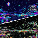 Zussun Blacklight Mountain Tapestry Starry Night Tapestries for Bedroom Aesthetic Moon and Stars Tapastry Wall Hanging Glow in The Dark Nature Forest Wall Tapestry for Living Room Dorm (48'' × 36'')