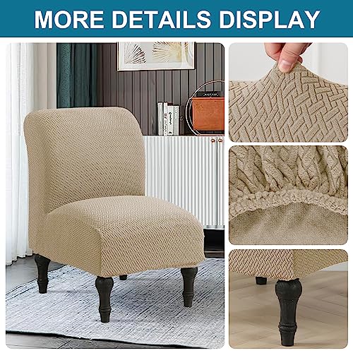 JIAN YA NA Armless Accent Chair Cover, Stretch Armless Chair Slipcover Spandex Armless Chair Covers Slipper Chair Slipcover Furniture Protector Covers for Living Room Bedroom(Knitted, Camel)