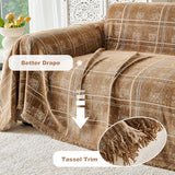 Couch Cover for Dogs Washable Sofa Cover, Sectional Couch Covers, Sofa Covers for 2 Cushion Couch, Non Slip Stripe Sofa Slipcovers Furniture Protector (Brown Checkered 71x134)