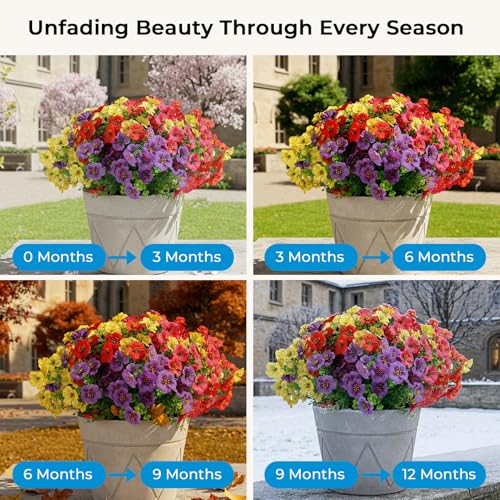 Auihiay 14 Bundles Outdoor Flowers UV Resistant, Real UV Resistant, Artificial Flowers for Outdoor, Faux Plants for Spring Summer Decoration, Porch Patio Yard Garden Window Box Pot Planters