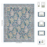 8x10 Area Rugs, Machine Washable Low Pile Floral Rugs for Living Room, Bedroom, Large Boho Area Rug with Non-Slip Backing for Dining Room(Blue Floral)